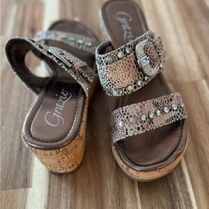 Women’s Gracie Cork Platform Wedge Shoes Sandals Size 7.5